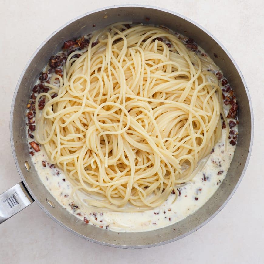 Spaghetti carbonara med fløde