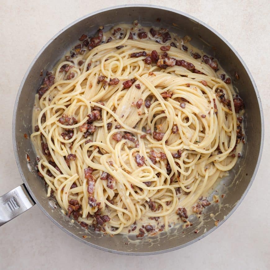 Spaghetti carbonara med fløde