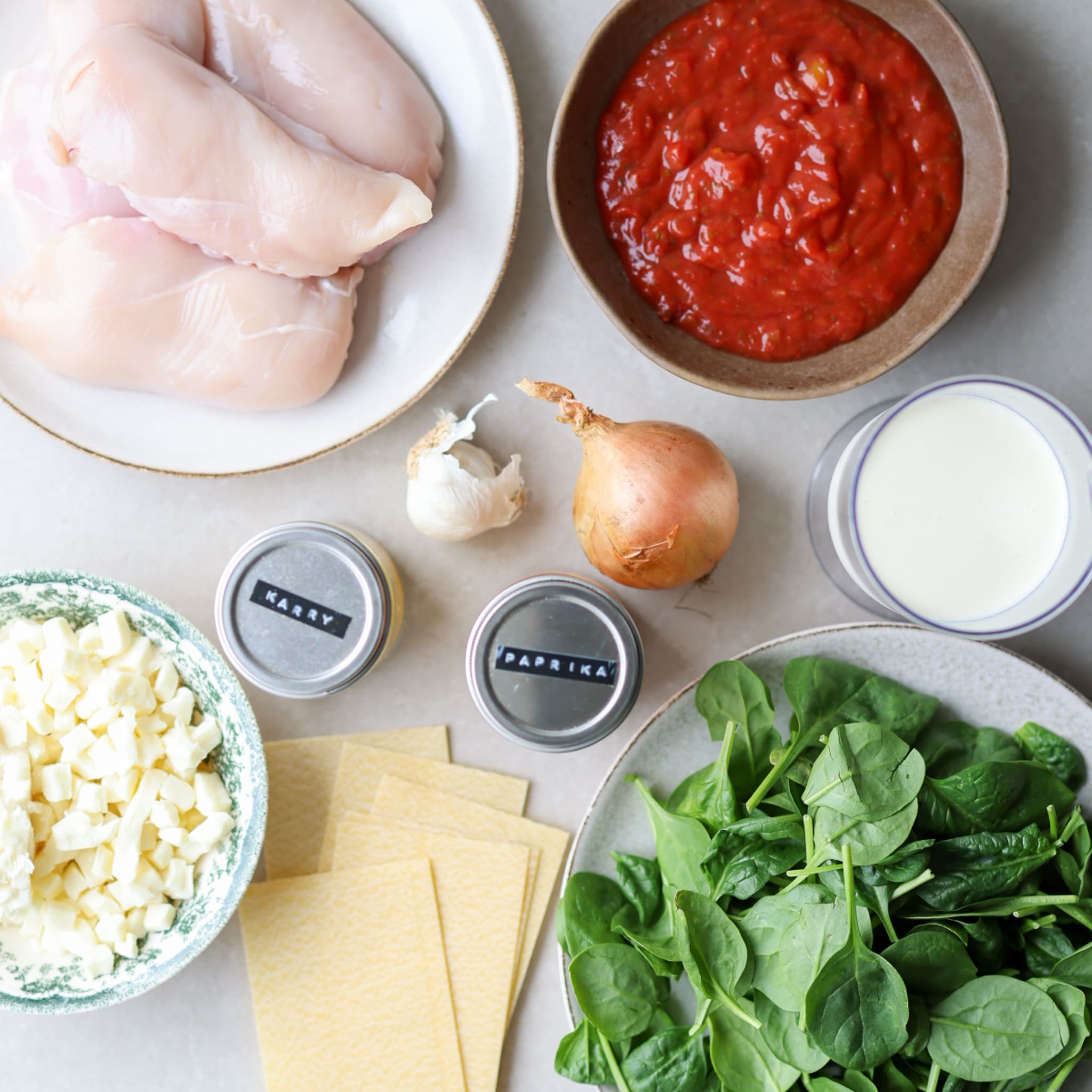 ingredienser til lasagne med kylling