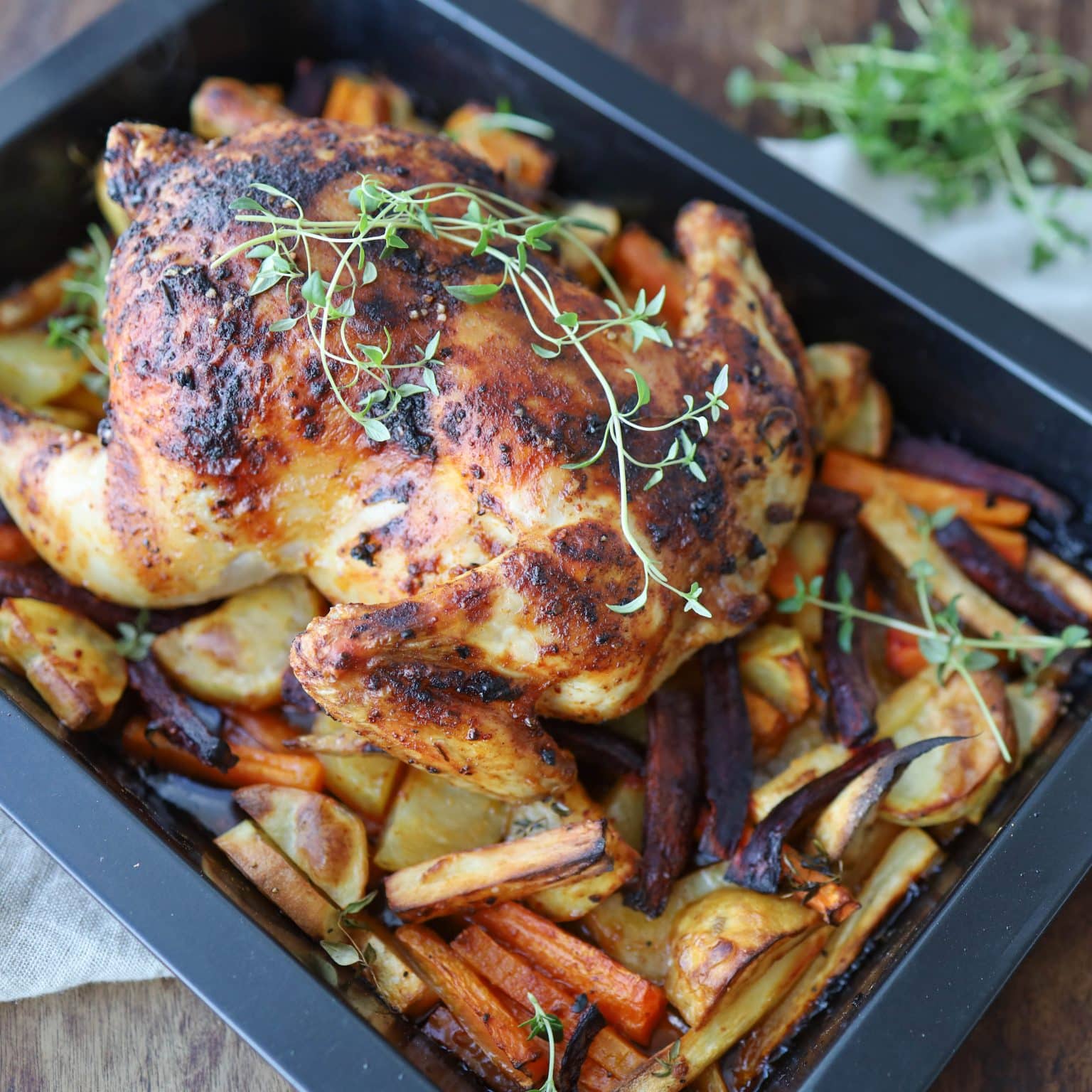 Hel kylling i ovn med grønt