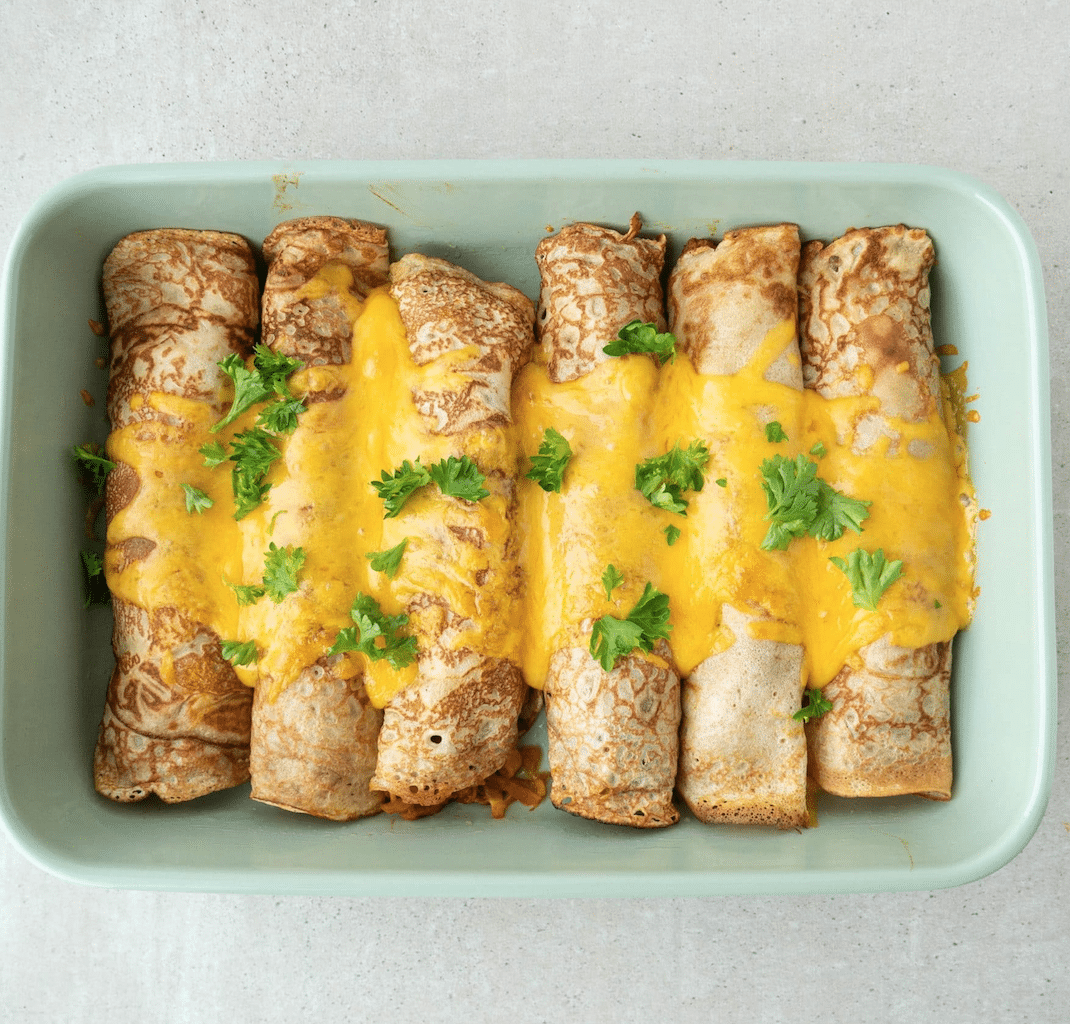 Fyldte pandekager med oksekød og cheddar