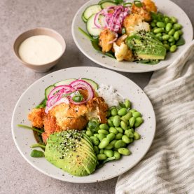 Bowls med panko blomkål og asiatisk dressing