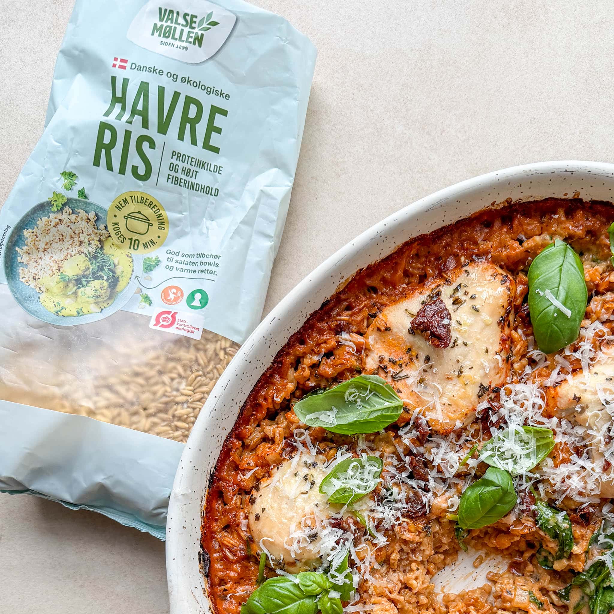 Bagt marry me chicken med havreris